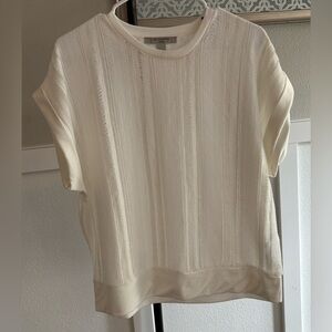 AllSaints Large Ivory Textured Knit Short Sleeve Top Crochet Panel